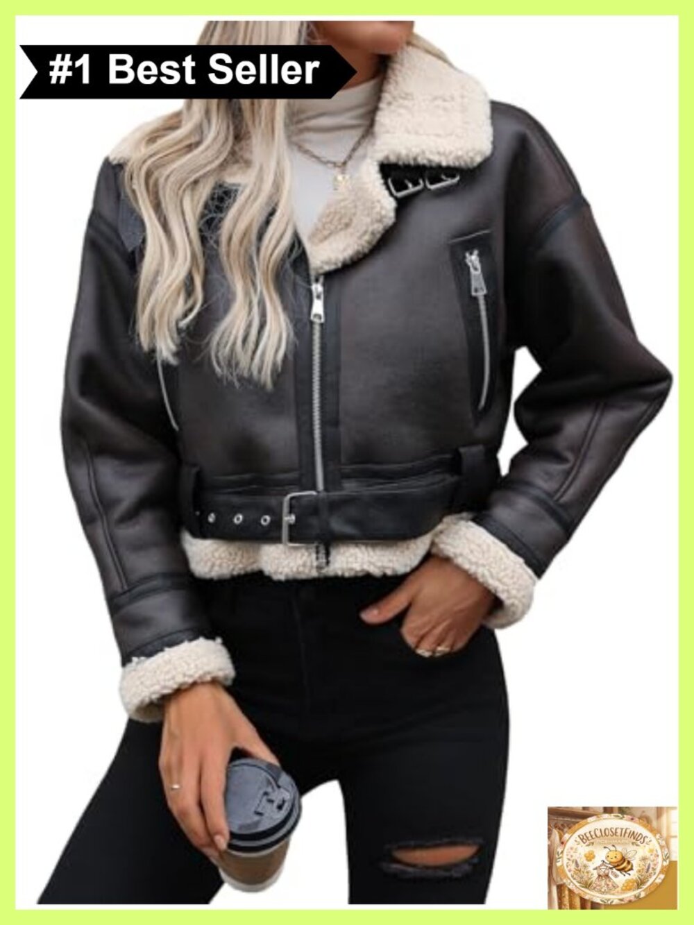 Faux Leather Faux Fur Lined Cropped Bomber Aviator Jacket